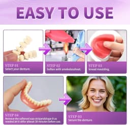 Comfort Silicone Dentures, Unisex Upper/Lower Teeth, DIY Temporary Fix for Confident Smile in Minutes