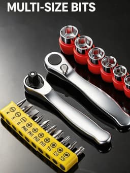Mini Ratchet Wrench 1/4 Drive 72 Teeth Alloy Steel Socket Bit Holder for DIY Home Auto Motorcycle Bicycle Repair Hand Tools