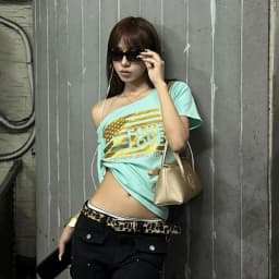 Karrram Japanese Y2k Off Shoulder T-shirt Trashy 2000s Letter Print Tops Slash Neck Vintage Harajuku Streetwear American Retro