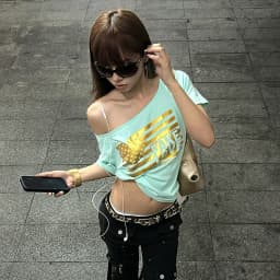 Karrram Japanese Y2k Off Shoulder T-shirt Trashy 2000s Letter Print Tops Slash Neck Vintage Harajuku Streetwear American Retro