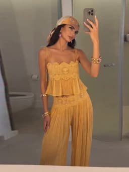Beach Lace Hollow Out Women's Summer Pants Sets Lace Up Backless Spaghetti Strap Crop Top Loose Pleated Lantern Pant 2026 Suit