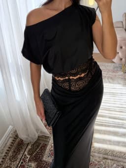 Luxury Lace Two-Piece Set Women Asymmetric One Shoulder Lace Waist Cutout Mermaid Silhouette Dress Lady's Evening Party Frock