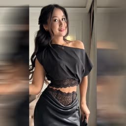 Luxury Lace Two-Piece Set Women Asymmetric One Shoulder Lace Waist Cutout Mermaid Silhouette Dress Lady's Evening Party Frock