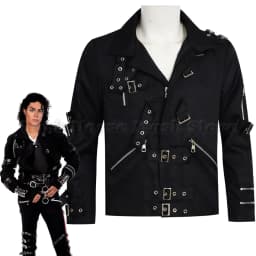 Michael Jackson BAD Punk Jacket Black Stretch Outwear Motorcycle Role Player impersonator Costumes Classic BAD T-shirt Belt