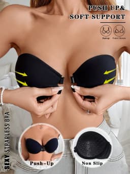 Strapless Bra Front Closure Push Up Bras For Women Heart Pattern Cup Backless Invisible Strapless Underwear Sexy Lingerie