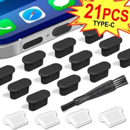Silicone Type-C Anti-Dust Port Plug & Protector with Cleaning Brush Compatible with iPhone Samsung Xiaomi Huawei Phone Accessory