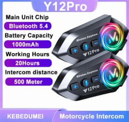 Y12Pro Motorcycle Helmet Intercom Bluetooth Headset Multi-scene Mixing Music Sharing Waterproof Interphone 500M Intercomunicador