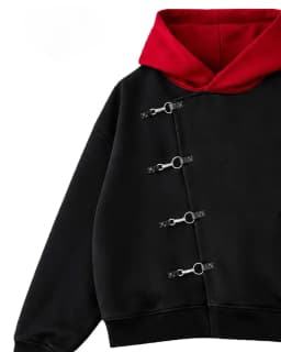Y2K Red Itadori Hoodie Oversized Black Red Spliced Metal Button Casual Sweatshirt Trendy and Simple Men Women Streetwear Jacket