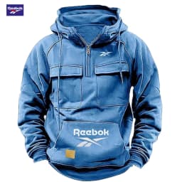 2026 Reebok Logo Multi-Pocket Design Hoodie - The Top Choice for Fashionable Autumn and Winter, a Semi-Zippered Hooded Comforta