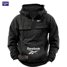 2026 Reebok Logo Multi-Pocket Design Hoodie - The Top Choice for Fashionable Autumn and Winter, a Semi-Zippered Hooded Comforta