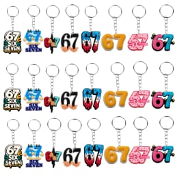 8-20pcs Keychains with Six and Seven Number Elements, Bag and Wallet Accessory, Perfect Gift for Birthdays and Parties, 2D Flat.