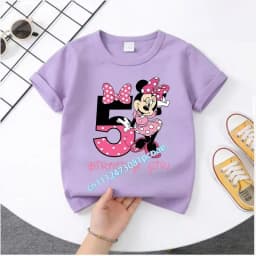Base Tee White Pink Summer Soft Short-Sleeve Clothes Birthday Gift Minnie Mouse Disney T-shirt Kids Number T-shirts Cute Cartoon