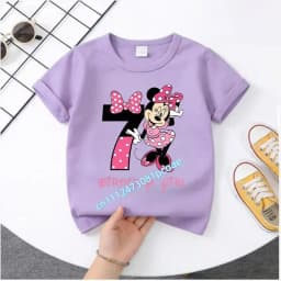Base Tee White Pink Summer Soft Short-Sleeve Clothes Birthday Gift Minnie Mouse Disney T-shirt Kids Number T-shirts Cute Cartoon