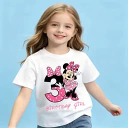 Base Tee White Pink Summer Soft Short-Sleeve Clothes Birthday Gift Minnie Mouse Disney T-shirt Kids Number T-shirts Cute Cartoon