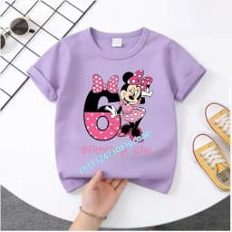 Base Tee White Pink Summer Soft Short-Sleeve Clothes Birthday Gift Minnie Mouse Disney T-shirt Kids Number T-shirts Cute Cartoon
