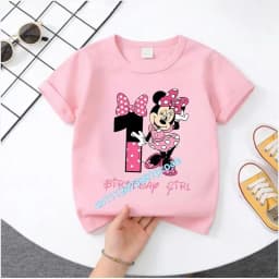Base Tee White Pink Summer Soft Short-Sleeve Clothes Birthday Gift Minnie Mouse Disney T-shirt Kids Number T-shirts Cute Cartoon