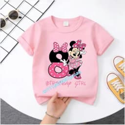 Base Tee White Pink Summer Soft Short-Sleeve Clothes Birthday Gift Minnie Mouse Disney T-shirt Kids Number T-shirts Cute Cartoon