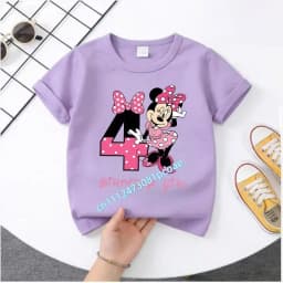 Base Tee White Pink Summer Soft Short-Sleeve Clothes Birthday Gift Minnie Mouse Disney T-shirt Kids Number T-shirts Cute Cartoon