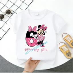 Base Tee White Pink Summer Soft Short-Sleeve Clothes Birthday Gift Minnie Mouse Disney T-shirt Kids Number T-shirts Cute Cartoon