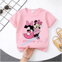 Base Tee White Pink Summer Soft Short-Sleeve Clothes Birthday Gift Minnie Mouse Disney T-shirt Kids Number T-shirts Cute Cartoon