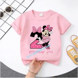 Base Tee White Pink Summer Soft Short-Sleeve Clothes Birthday Gift Minnie Mouse Disney T-shirt Kids Number T-shirts Cute Cartoon