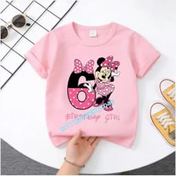 Base Tee White Pink Summer Soft Short-Sleeve Clothes Birthday Gift Minnie Mouse Disney T-shirt Kids Number T-shirts Cute Cartoon
