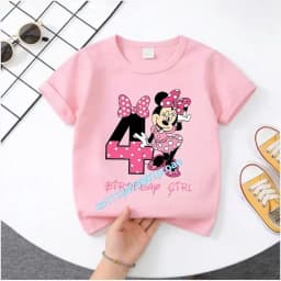 Base Tee White Pink Summer Soft Short-Sleeve Clothes Birthday Gift Minnie Mouse Disney T-shirt Kids Number T-shirts Cute Cartoon