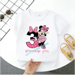Base Tee White Pink Summer Soft Short-Sleeve Clothes Birthday Gift Minnie Mouse Disney T-shirt Kids Number T-shirts Cute Cartoon
