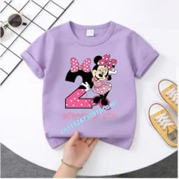 Base Tee White Pink Summer Soft Short-Sleeve Clothes Birthday Gift Minnie Mouse Disney T-shirt Kids Number T-shirts Cute Cartoon
