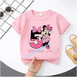 Base Tee White Pink Summer Soft Short-Sleeve Clothes Birthday Gift Minnie Mouse Disney T-shirt Kids Number T-shirts Cute Cartoon