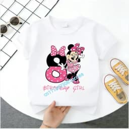 Base Tee White Pink Summer Soft Short-Sleeve Clothes Birthday Gift Minnie Mouse Disney T-shirt Kids Number T-shirts Cute Cartoon