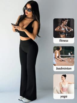 Solid Color Hip Lifting Flare Pants Women High Waist Slim Design Comfortable Stretch Casual Yoga Leggings