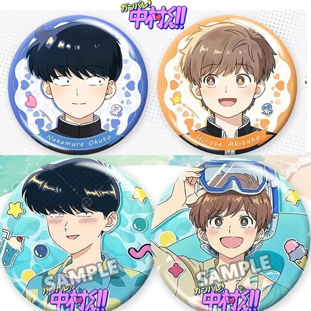 1/2pcs Anime Ganbare! Nakamura-kun! Go for It, Nakamura! Cosplay Badge Metal Brooches SPTE Tinplate Brooch﻿ Cosplay Prop Gifts