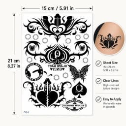 Queen of Spades Temporary Tattoo Sticker, Waterproof Poker Dagger Floral Body Art for Women, Gothic Sexy Shoulder Arm Tattoo
