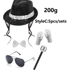 Michael Jackson Cosplay Accessories Set Sequin Hat Gloves Sunglasses Suspender Tie for Halloween Party