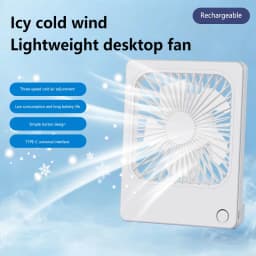 Lenovo Ultra Thin Rechargeable Desktop Fan 3 Speed Portable Mini Table Cooling Fan Type-C Charging for Office Bedroom Travel