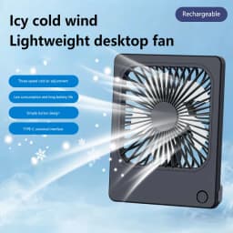 Lenovo Ultra Thin Rechargeable Desktop Fan 3 Speed Portable Mini Table Cooling Fan Type-C Charging for Office Bedroom Travel