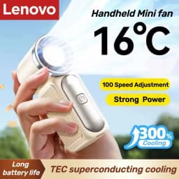 Lenovo Portable Handheld Mini Fan 100 Speed Adjust Type C Rechargeable Fan Digital Display Desktop Fan Outdoor