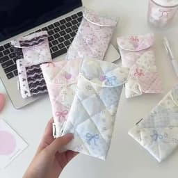 1pc Fashion Floral Bow Snap Pen Bag Student Stationery Girl Portable Glasses Storage Bag Large Capacity Travel Makeup Bag Gifts
