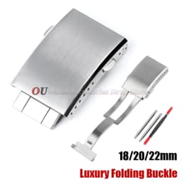 18mm 20mm 22mm Stainless Steel Extended Fold Solid Watch Buckle for Seiko Silver Double Push Safety Milled Clasp Watchband Clasp