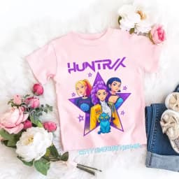 2026 Children's K-pop Demon Hunters T-shirt, a clothing item featuring anime cartoon patterns, a girls' casual top, gift options