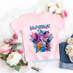 2026 Children's K-pop Demon Hunters T-shirt, a clothing item featuring anime cartoon patterns, a girls' casual top, gift options