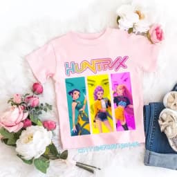 2026 Children's K-pop Demon Hunters T-shirt, a clothing item featuring anime cartoon patterns, a girls' casual top, gift options