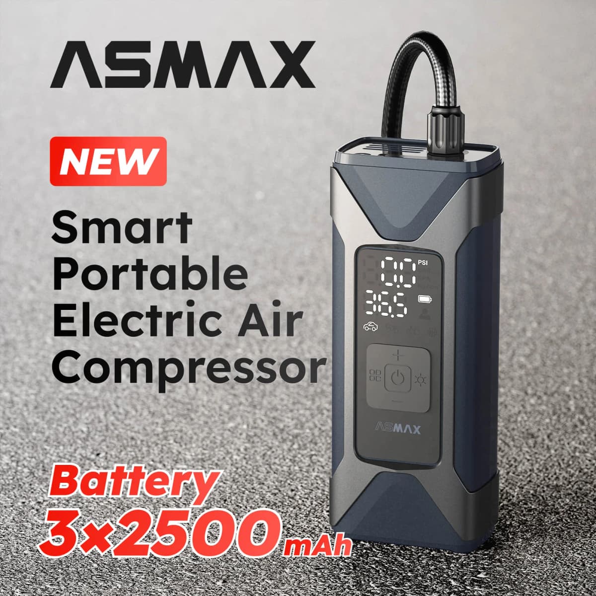 ASMAX T10 Air Pump Mini Portable 7500mAh Electric Air Compressor Treasure 160PSI Type-C LED Multitool Inflator for Car Moto