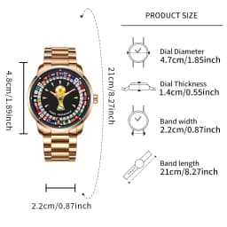 MARK FAIRWHALE 5087 Famous Football Sports Quartz Watch 360 ° Rotating Flag Dial Stainless Steel Strap Waterproof Watch for Man
