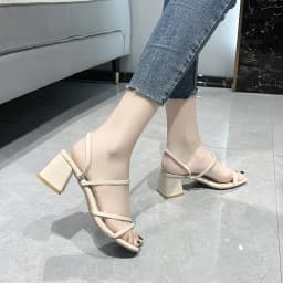Women Sandals Ladies Square Heels Elegant Summer Slippers Outside Cross Tied Leather Female Slides 2025 Fashion Woman Sandals