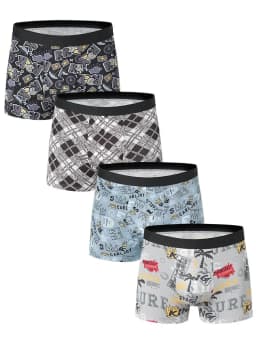 4 Pieces European and American Size MEN'S FASHION Printed Boxer Underwear Comfortable Swimming Trunks Oversized Underwear Shorts