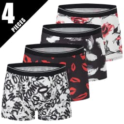 4 Pieces European and American Size MEN'S FASHION Printed Boxer Underwear Comfortable Swimming Trunks Oversized Underwear Shorts