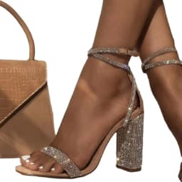 2025 Women's New High-Heeled with Rhinestone Thick Heel, High-Heeled Ankle Buckle Strap Sandals, Women's Banquet Slippers