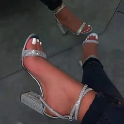 2025 Women's New High-Heeled with Rhinestone Thick Heel, High-Heeled Ankle Buckle Strap Sandals, Women's Banquet Slippers
